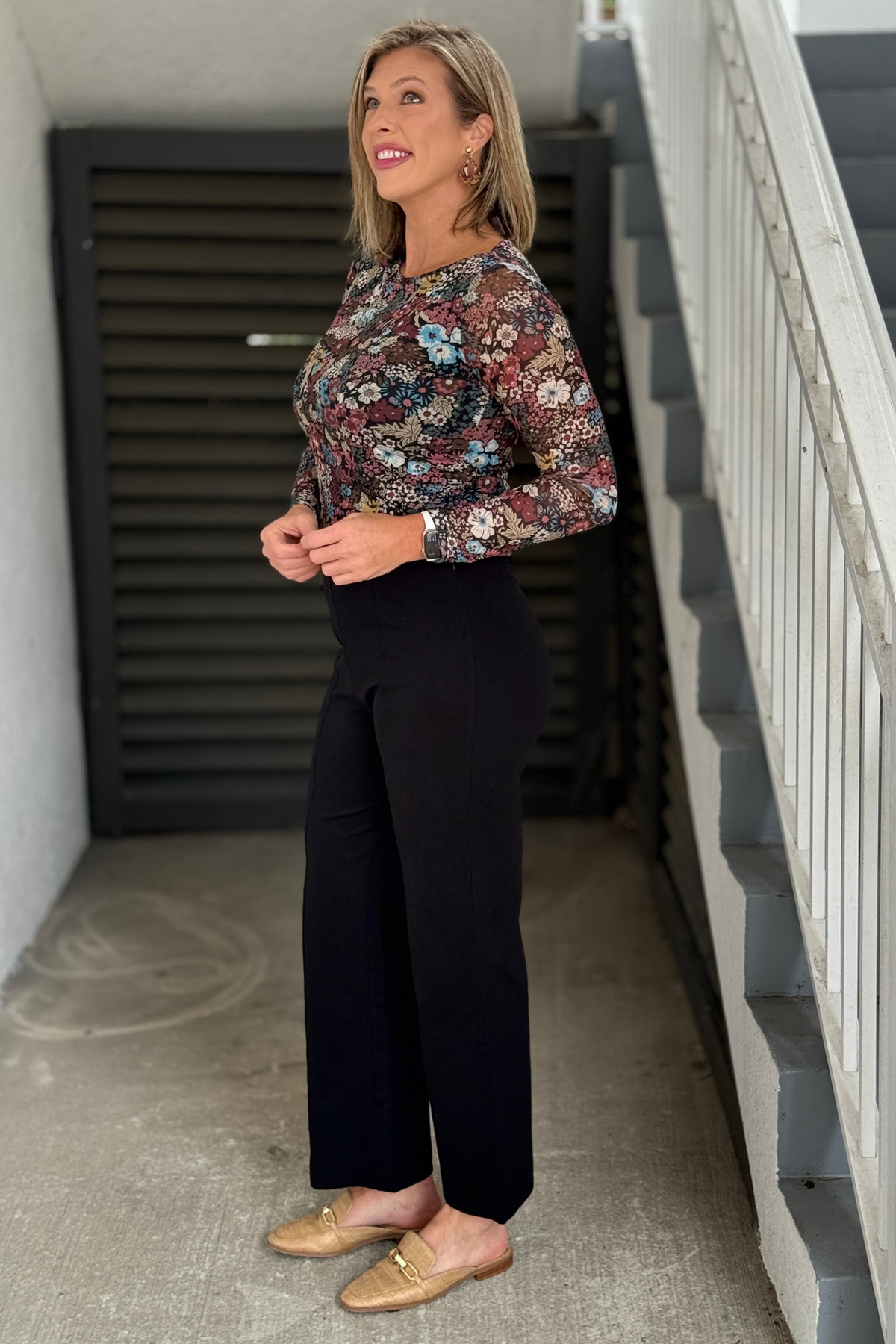 Black pull-on trousers for work travel and everyday wear
