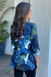 Ali Miles Abstract Printed Point Collar Long Sleeve Tunic