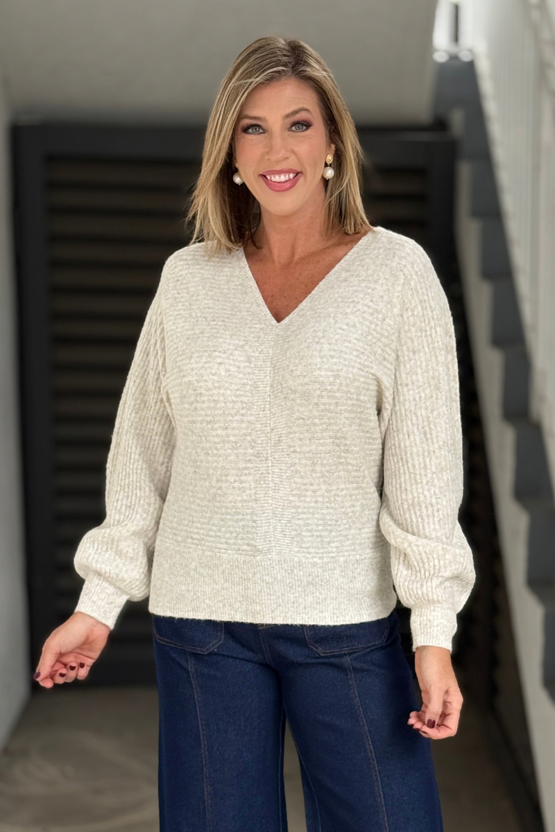 Women's relaxed fit oatmeal long sleeve sweater by Alison Sheri