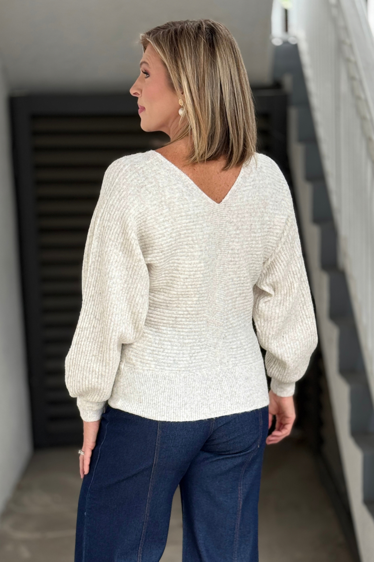 Women's Alison Sheri soft knit V-neck sweater in oatmeal