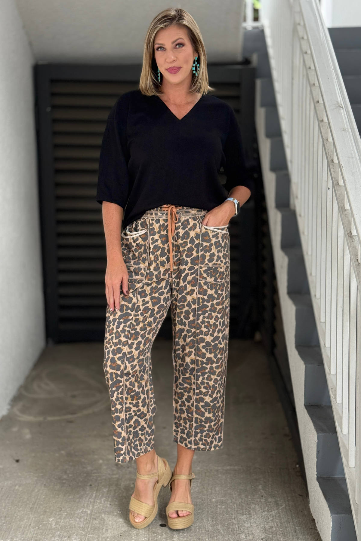 Women’s leopard print barrel leg pants
