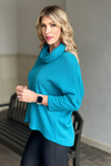 Boho Chic Teal Button Back Cowl Neck Sweater