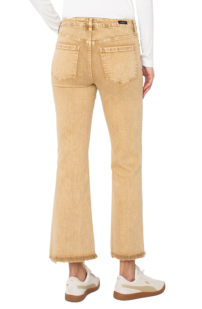 Back view of Liverpool Hannah Crop Flare with Fray in Mineral Gold