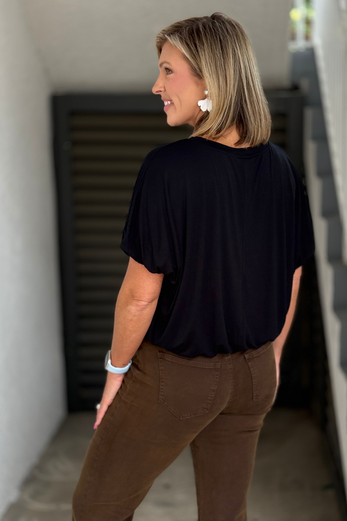 Everyday black blouse with rounded neckline