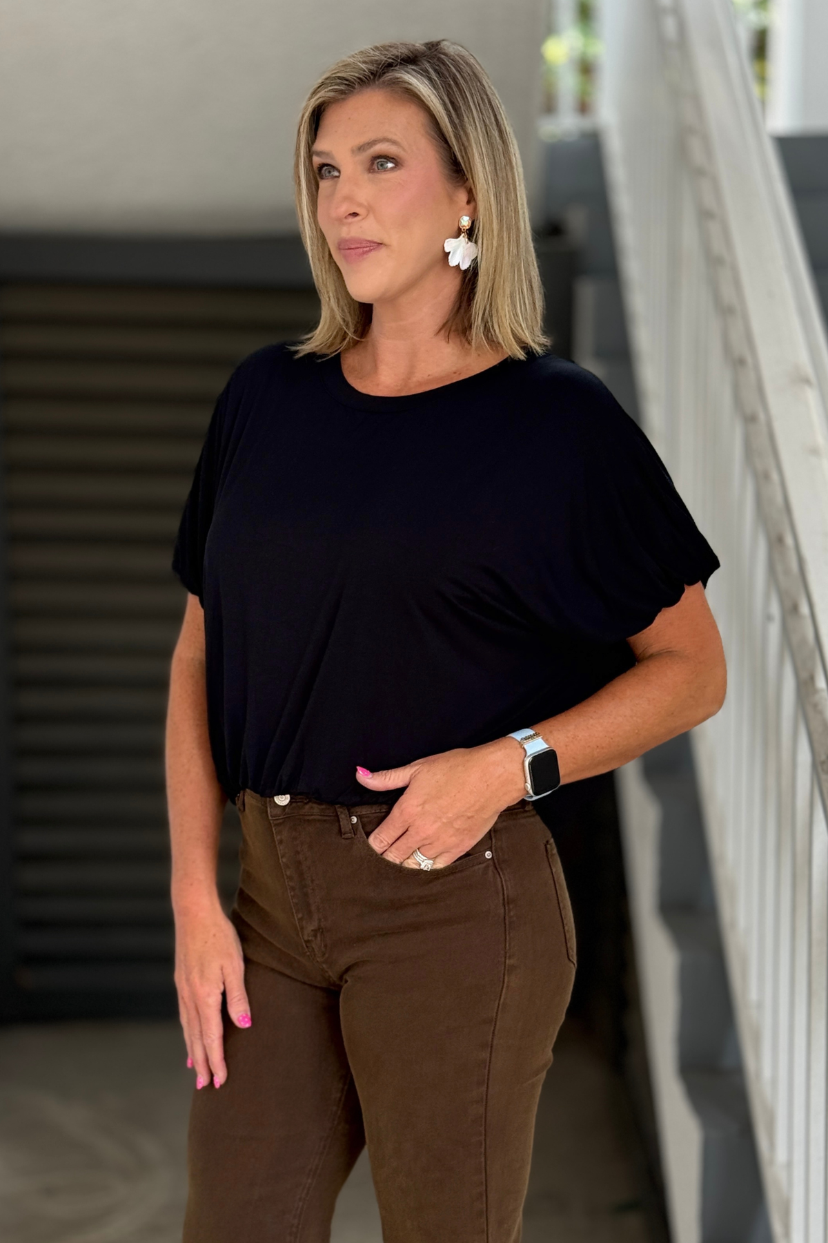 Relaxed fit black women's boutique top