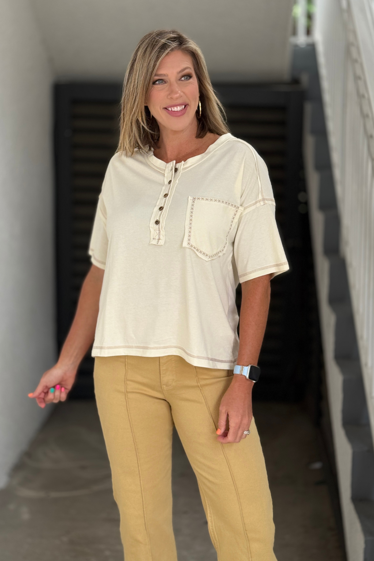 Women's relaxed fit short sleeve Henley shirt