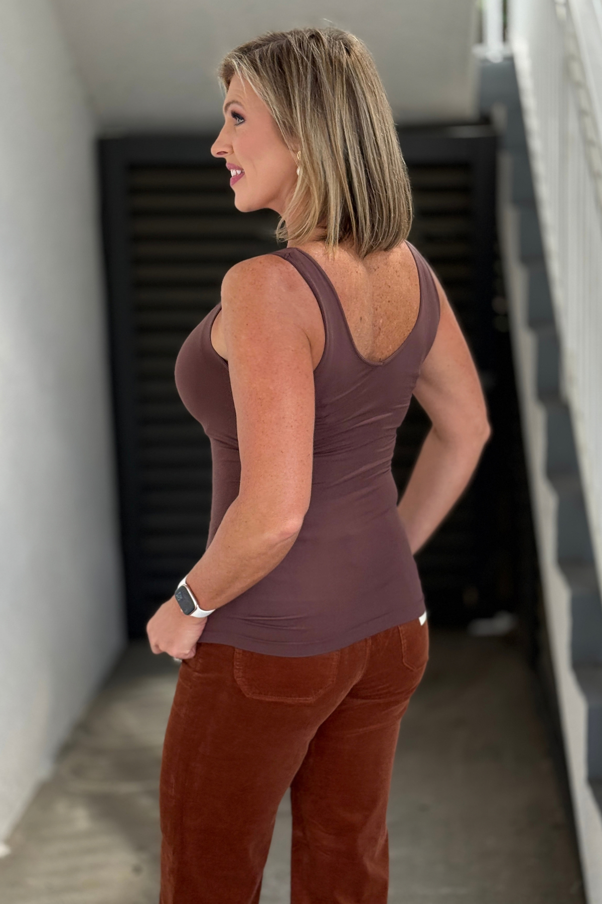 Brown scoop neck layering tank
