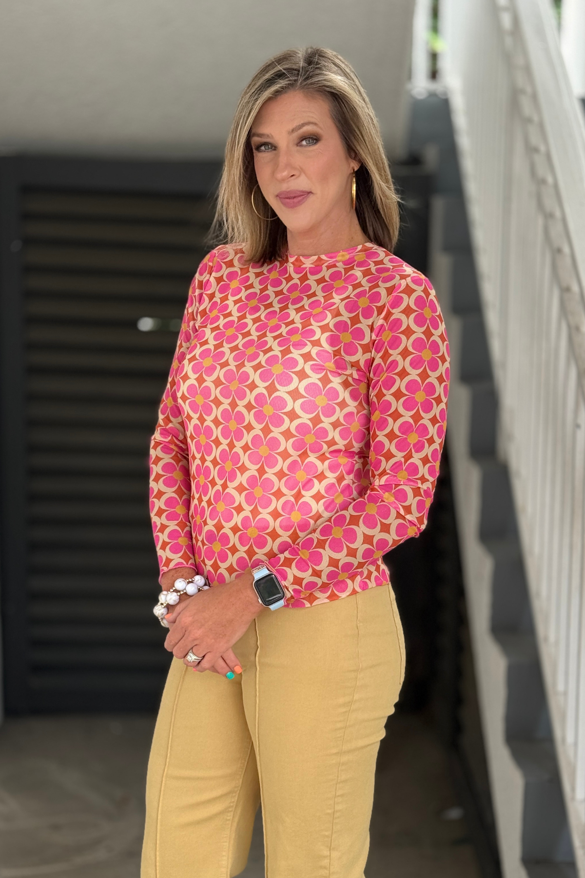 Lightweight retro geometric floral layering shirt