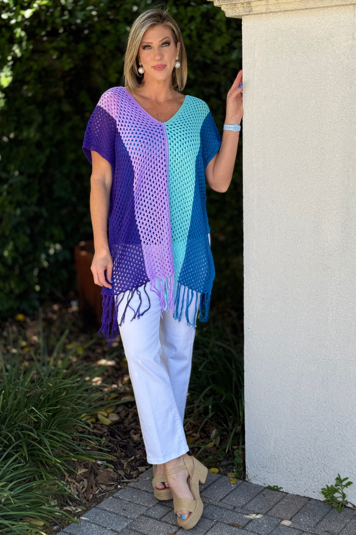 lightweight hollow out knit top beach outfit