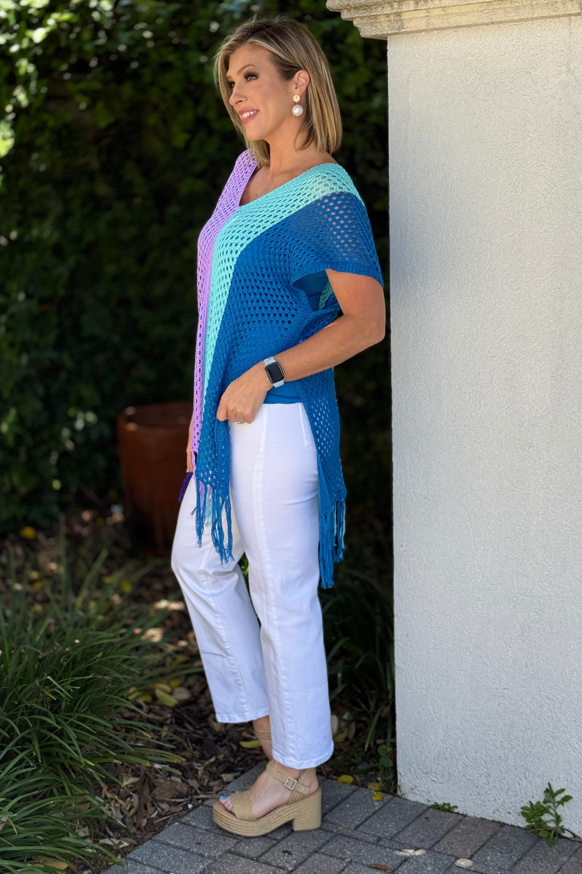 back view crochet cover up with tassels