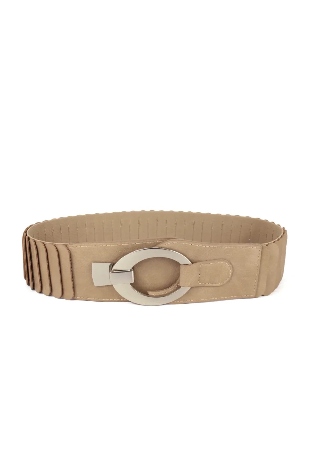 nude stretch belt with statement buckle detail