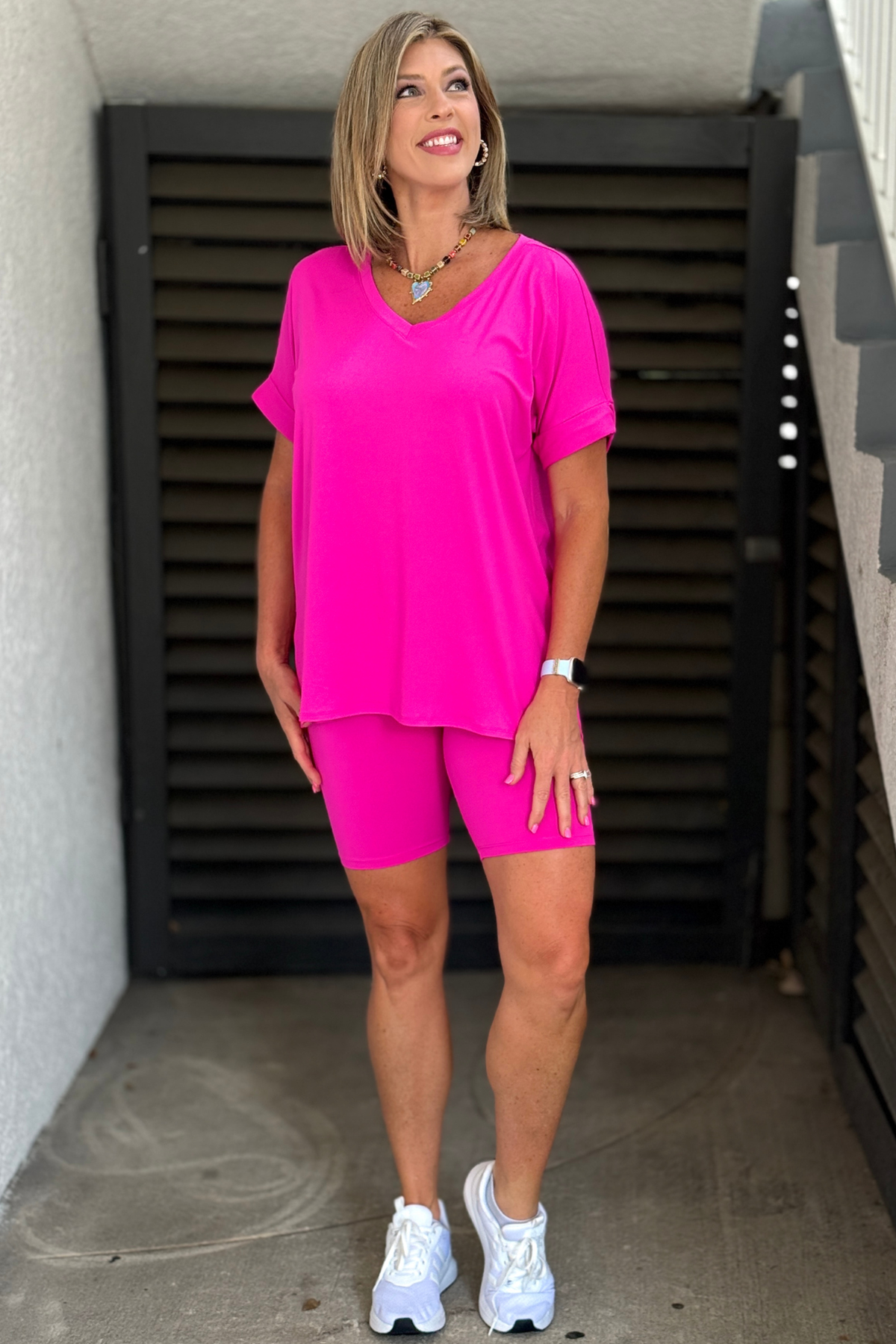 Neon hot pink butter soft biker short set for women
