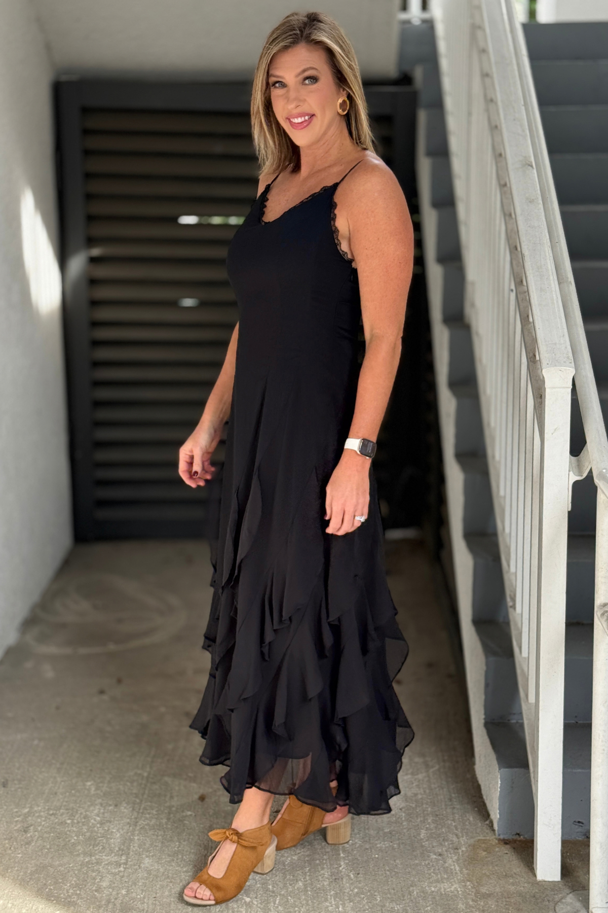 Women’s black special occasion maxi dress with adjustable straps