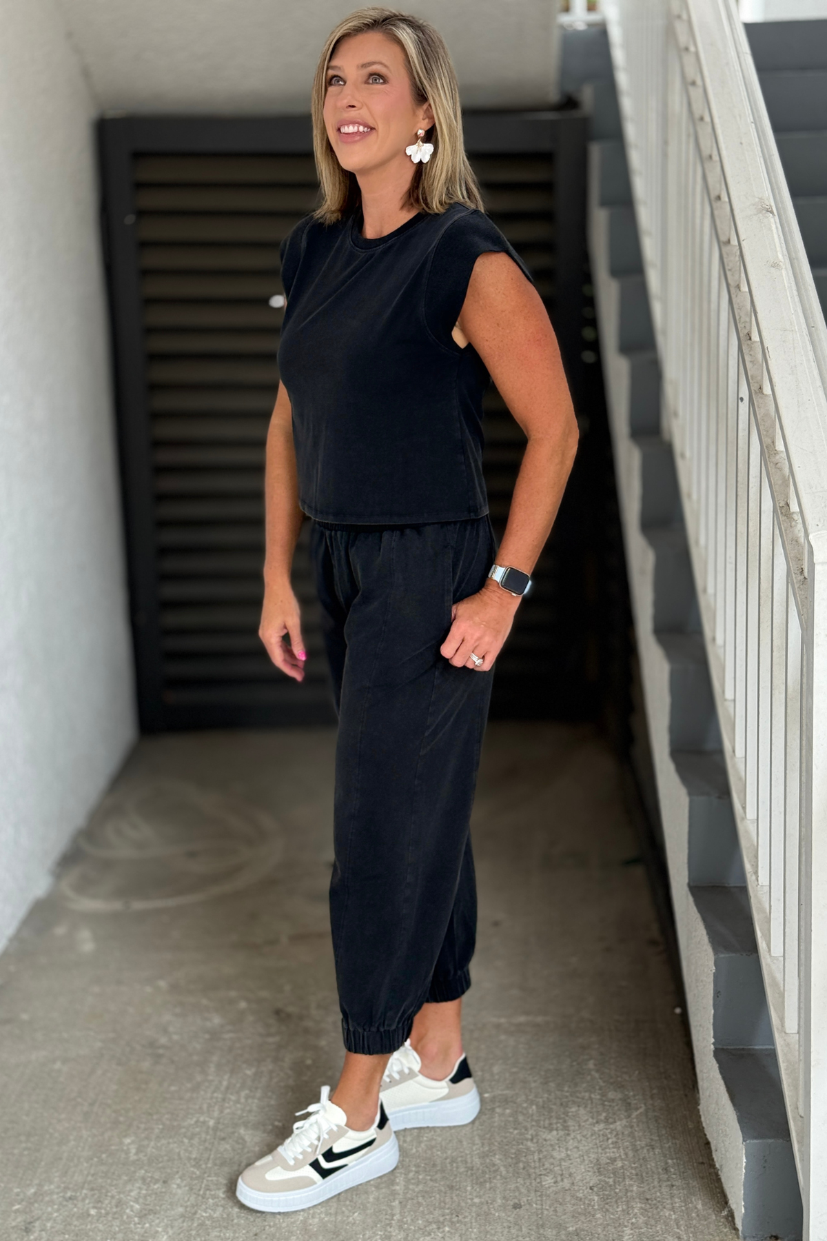 Women's washed black matching lounge set