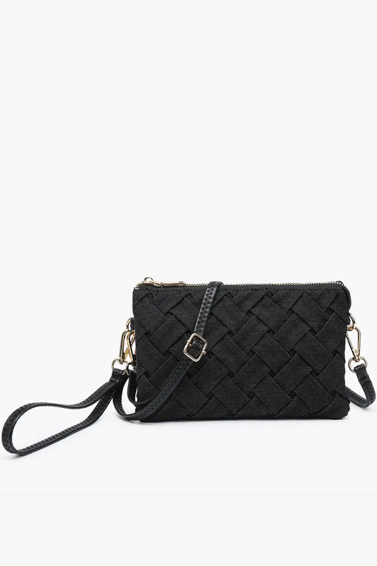 Riley Woven Denim 3-Compartment Crossbody & Wristlet in Black