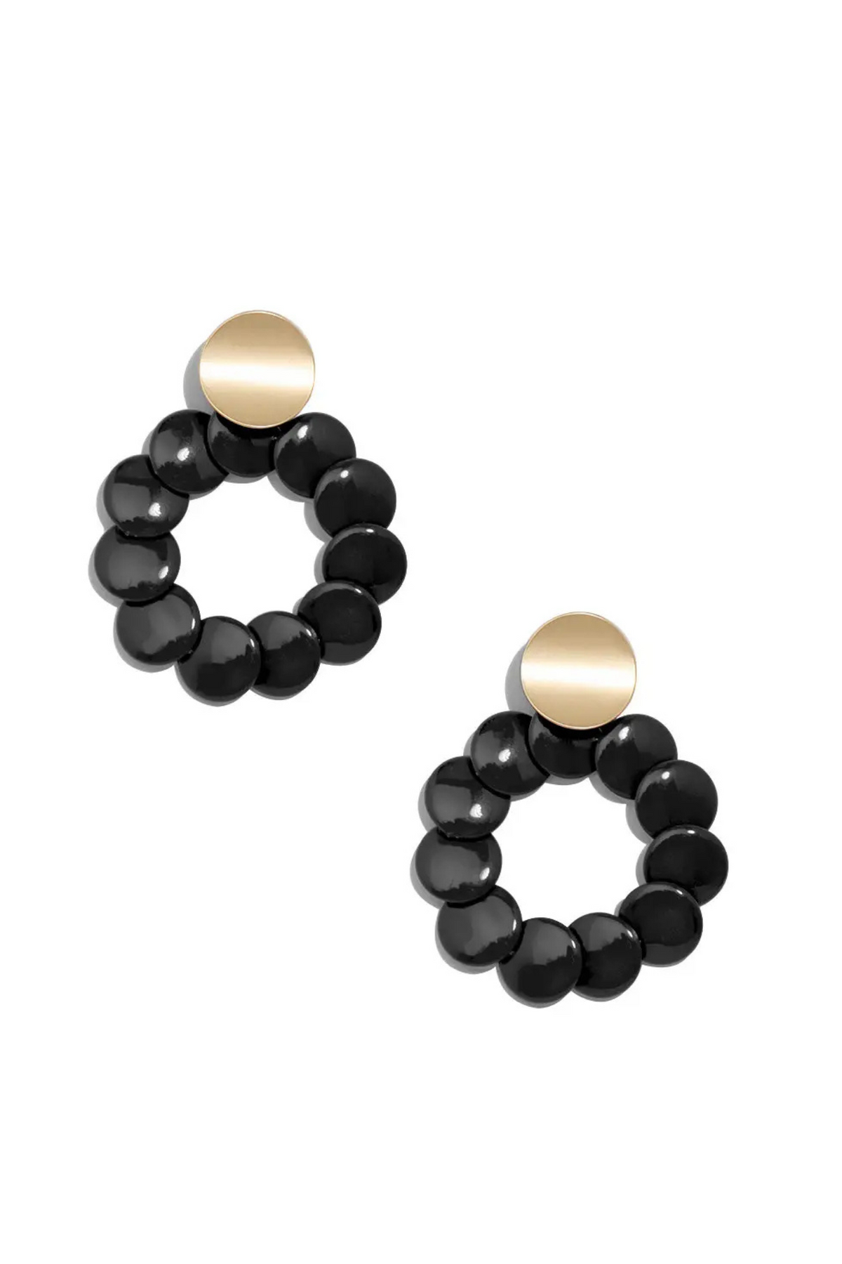 Beaded Disk Drop Earrings in Black