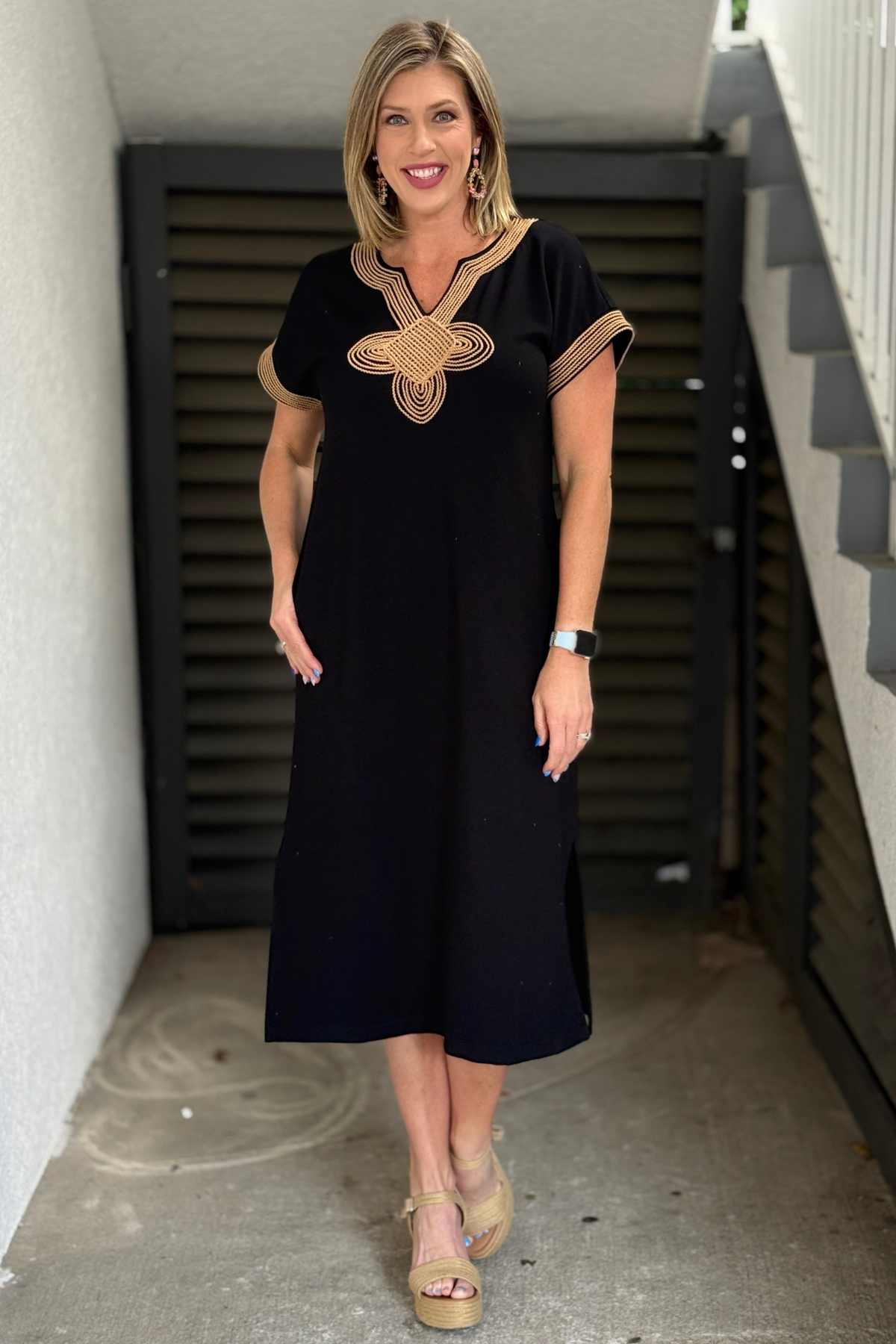 Briar Black Embroidered Midi Dress | Chic Everyday Dress with Pockets Women's Clothing Boutique | The Pink Nickel Briar Black Embroidered Midi Dress | Chic Everyday Dress with Pockets Women's Clothing Boutique | The Pink Nickel