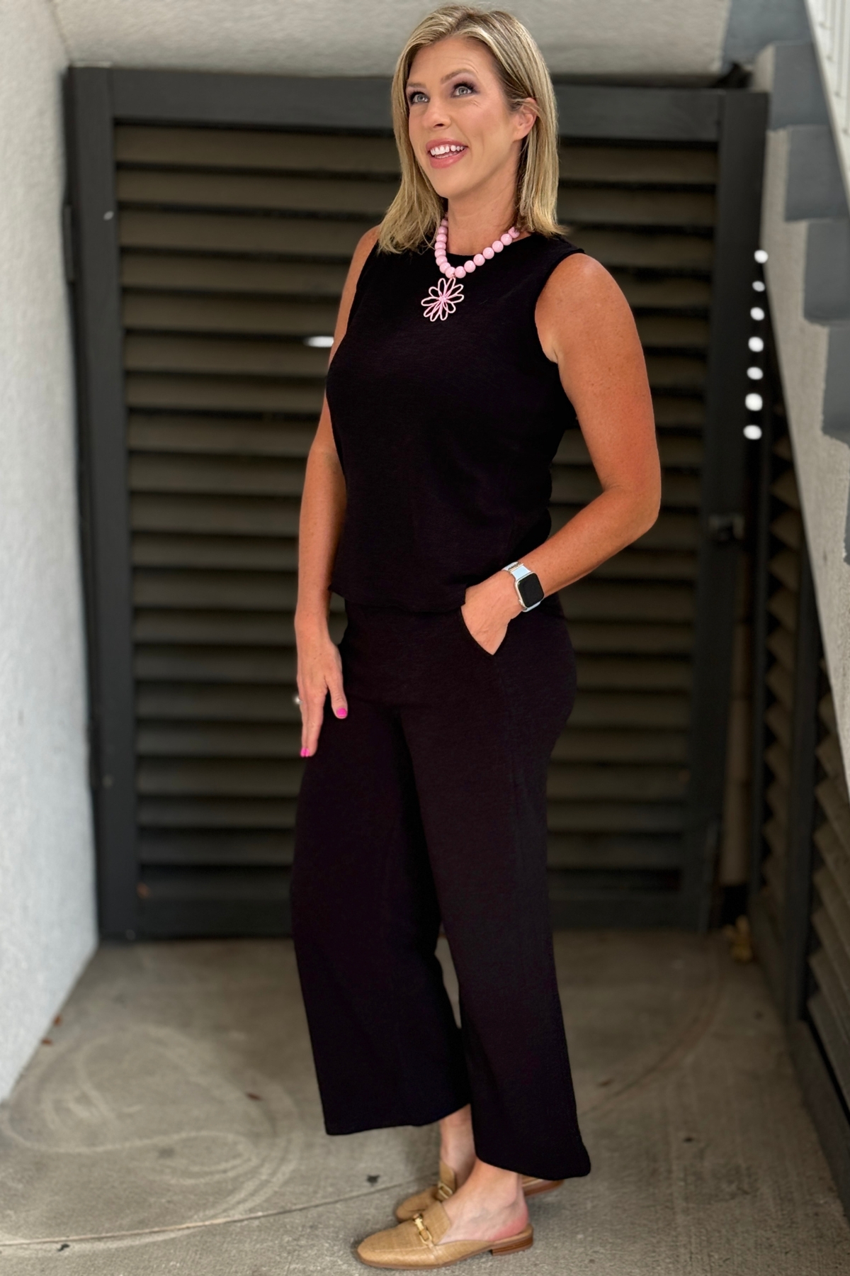 Boutique black matching tank and pants outfit