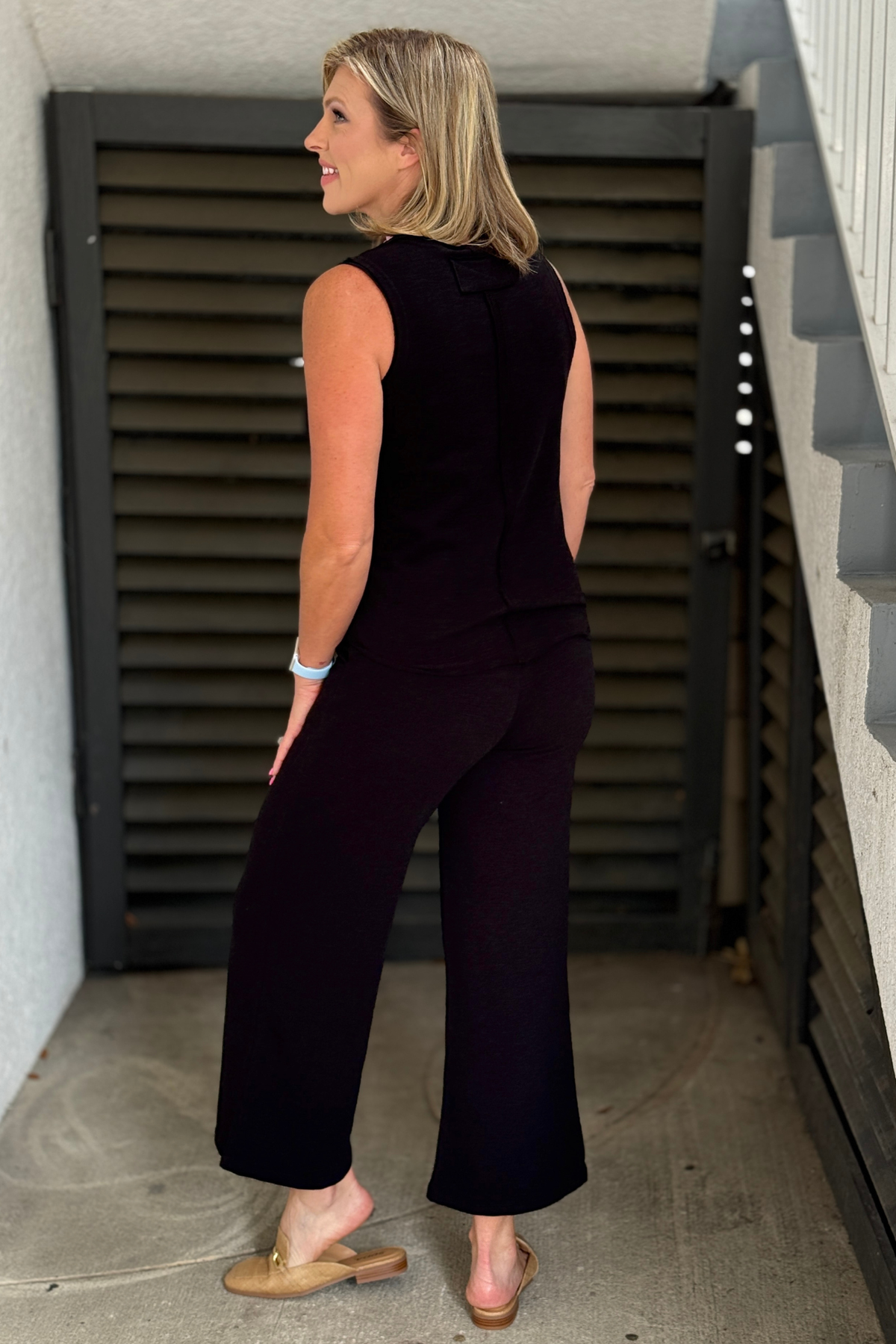 Wide leg cotton slub pant set with sleeveless tank