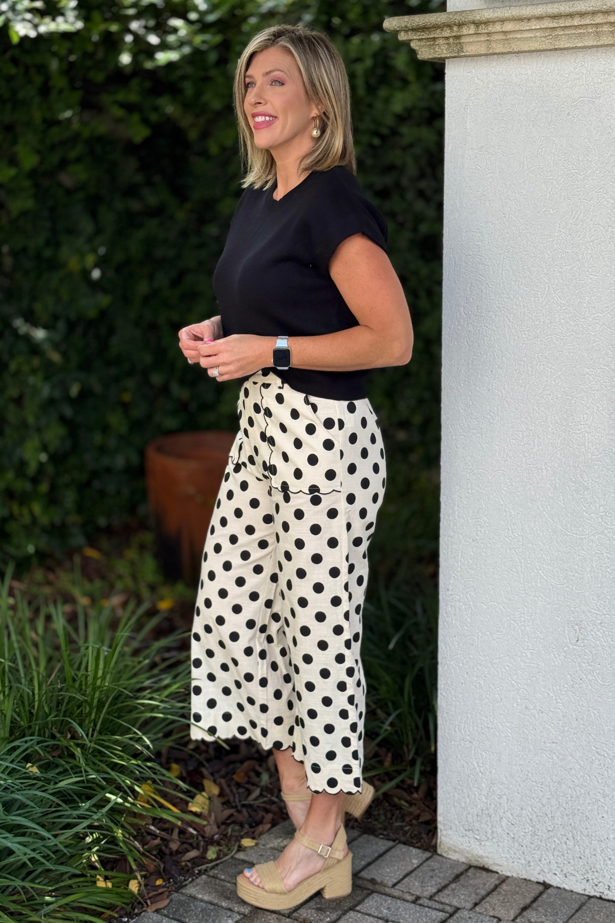 Wide leg black and cream boutique trousers