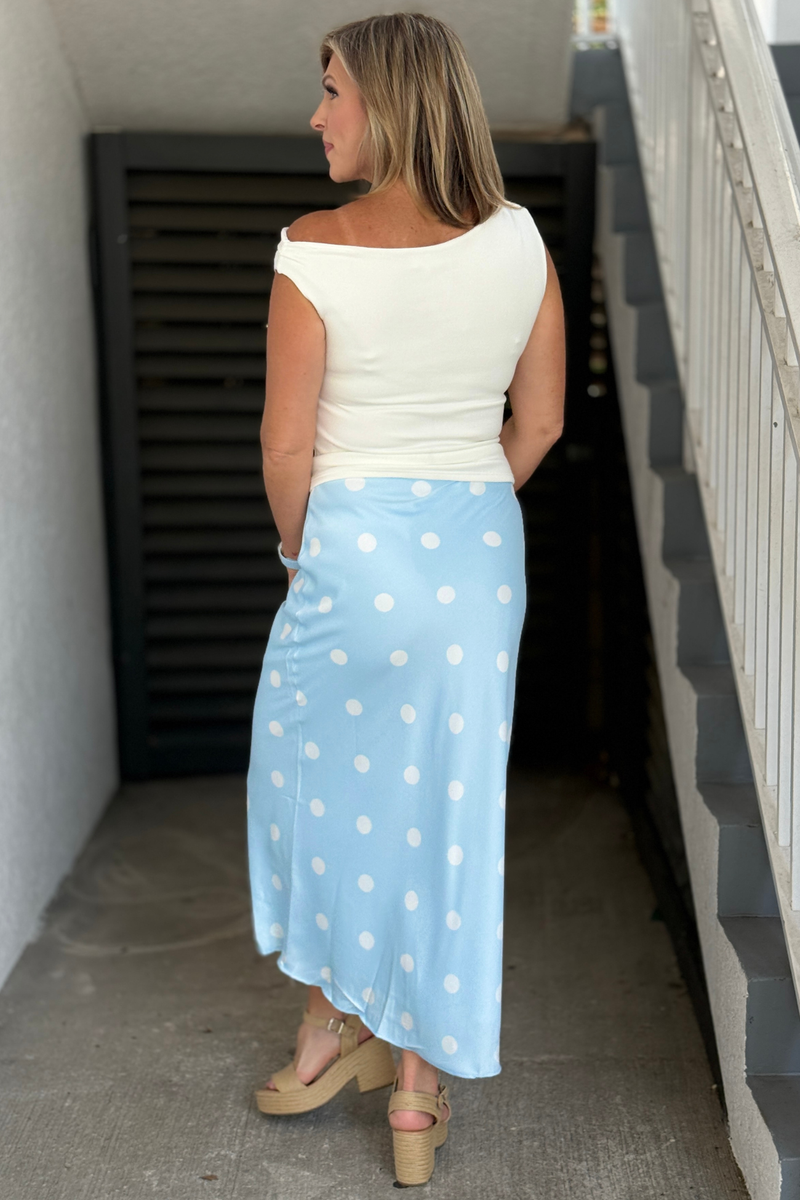 Women's satin polka dot skirt with elastic waistband