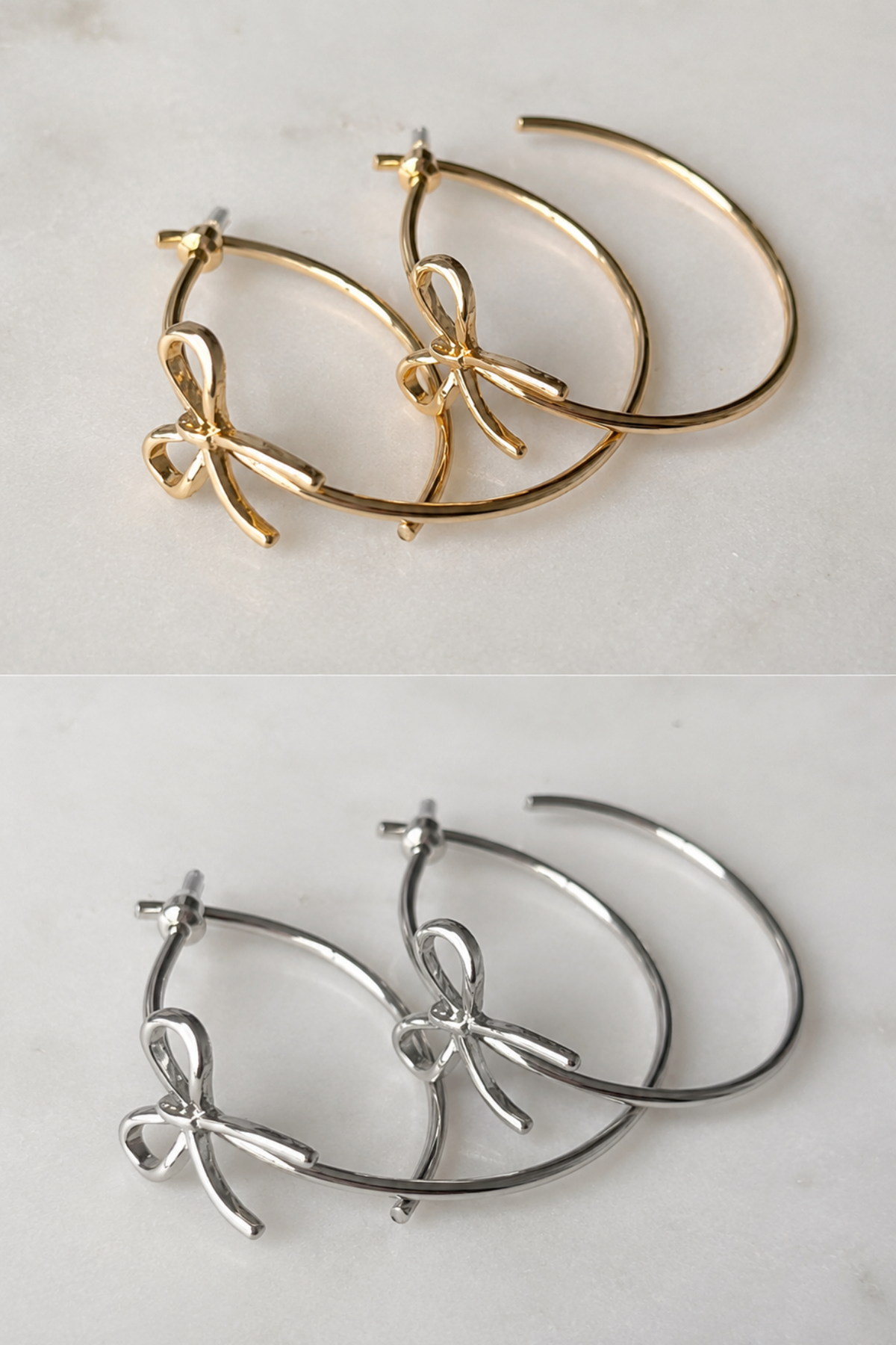 Medium sized gold bow hoop earrings for women
