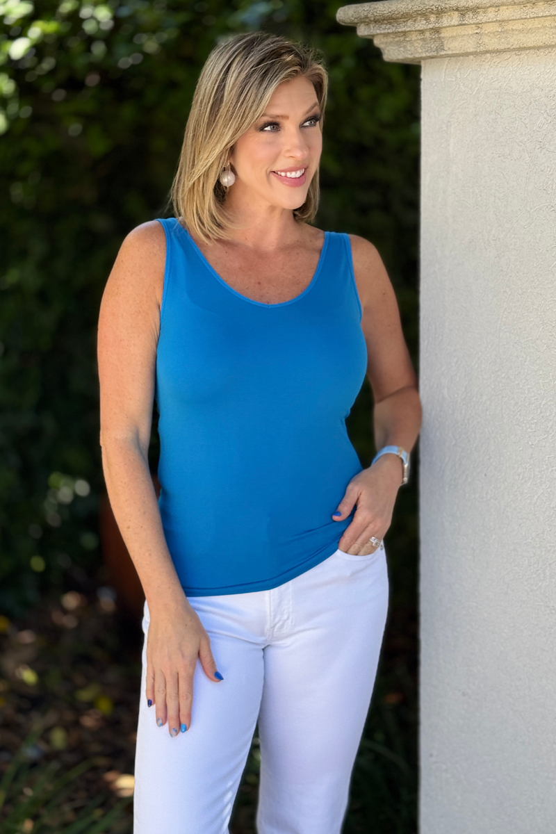 fitted layering tank top women blue