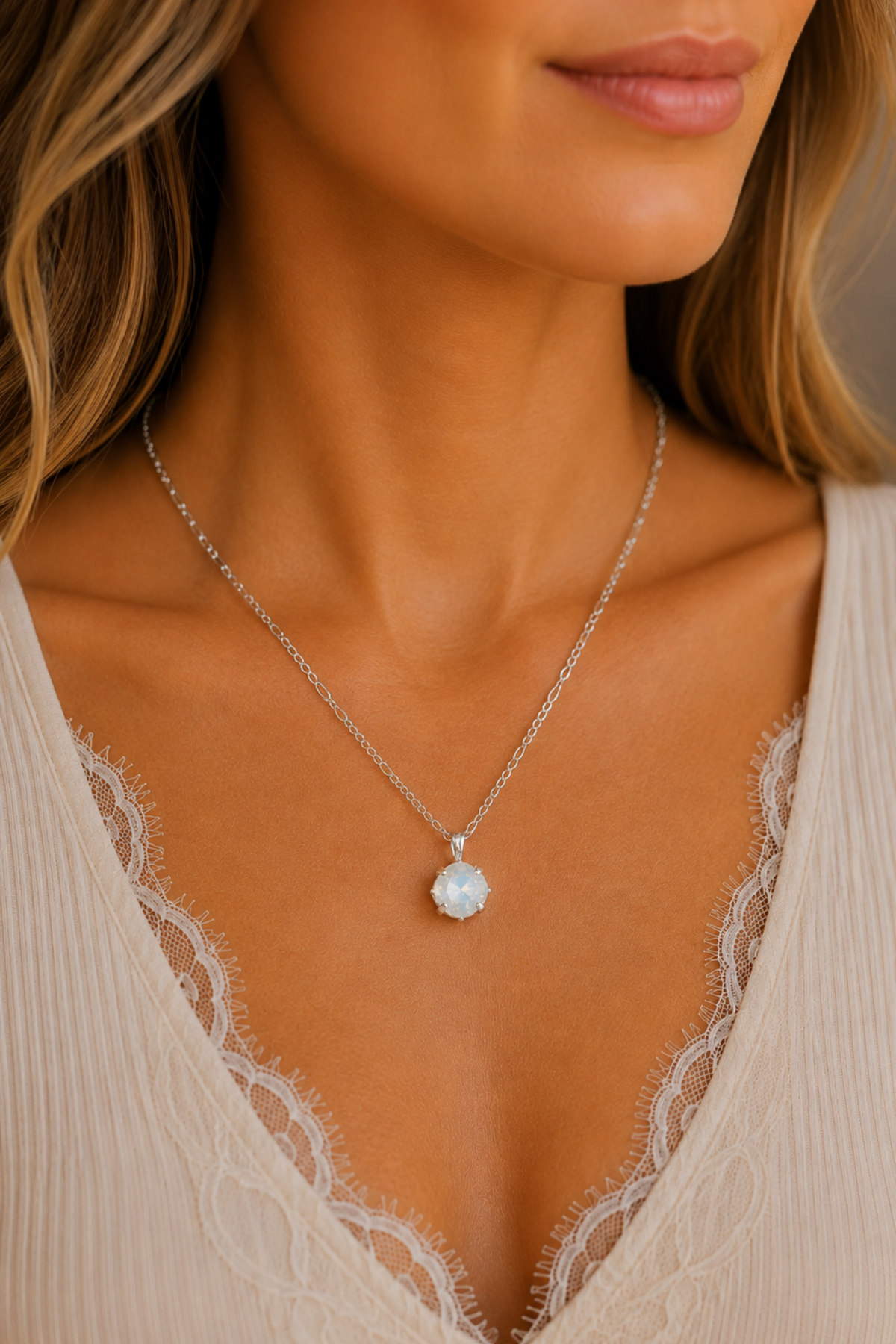 Simply Radiant White Opal Necklace