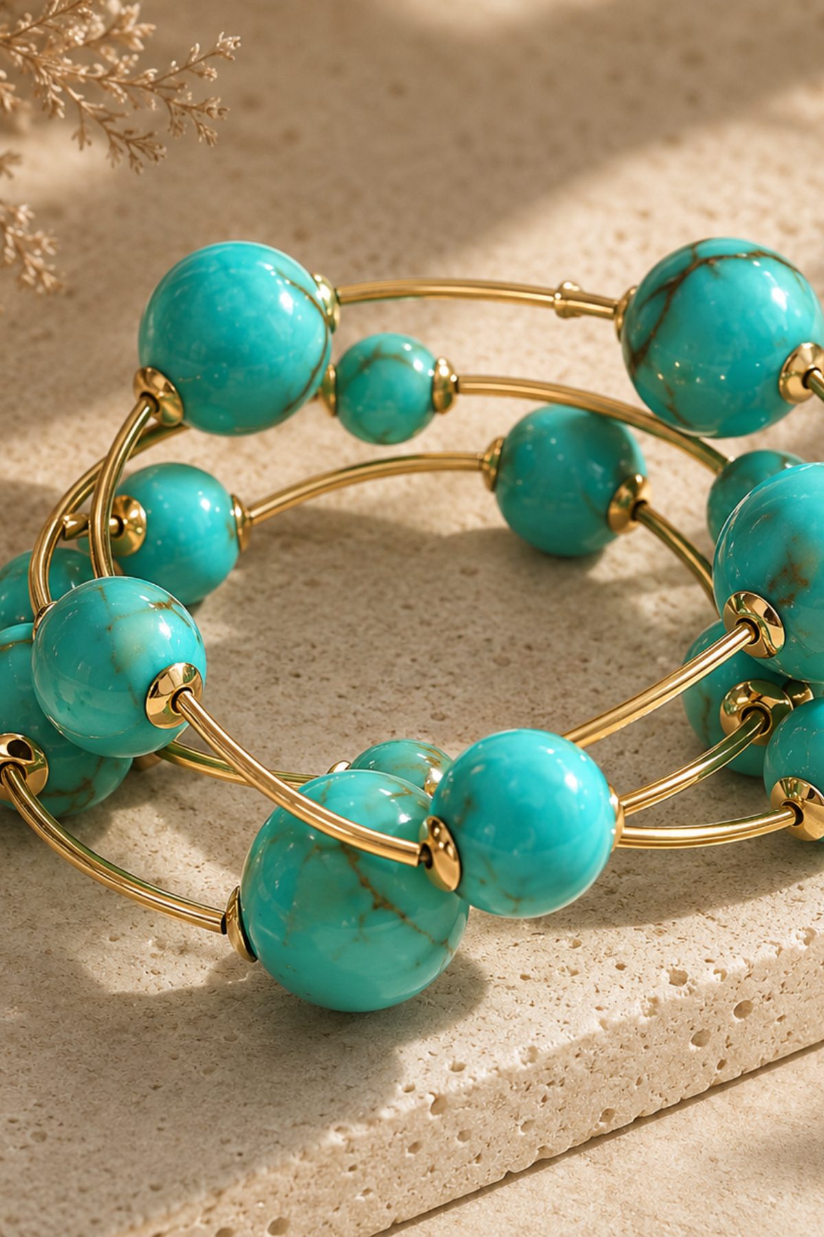 Turquoise and gold stretch bracelet set.