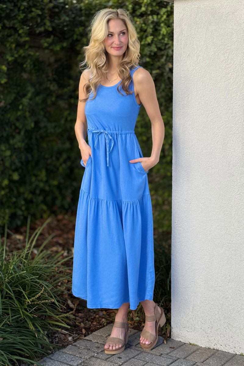 Tribal tiered poplin skirt maxi dress side view