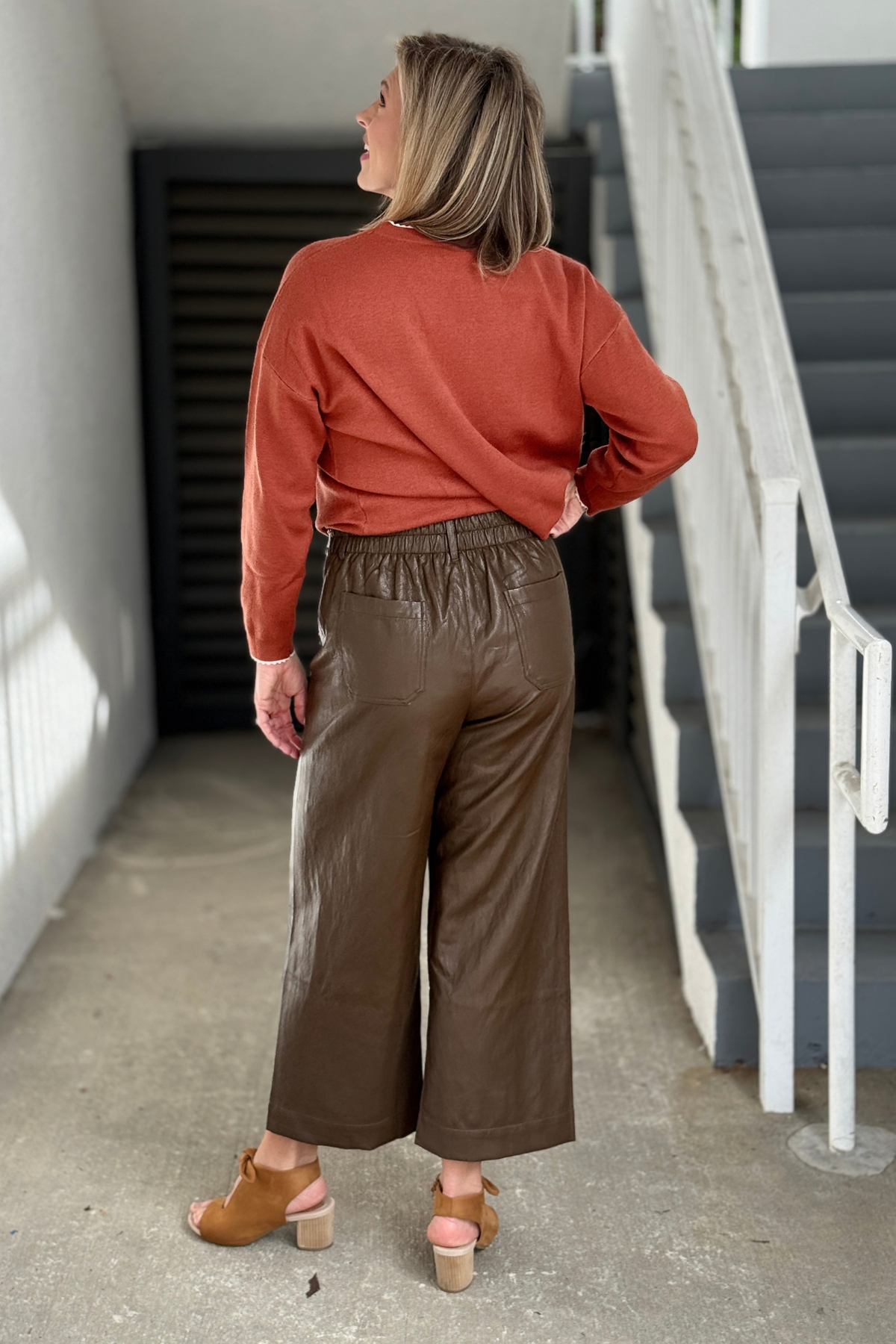 Fully lined brown vegan leather pants 