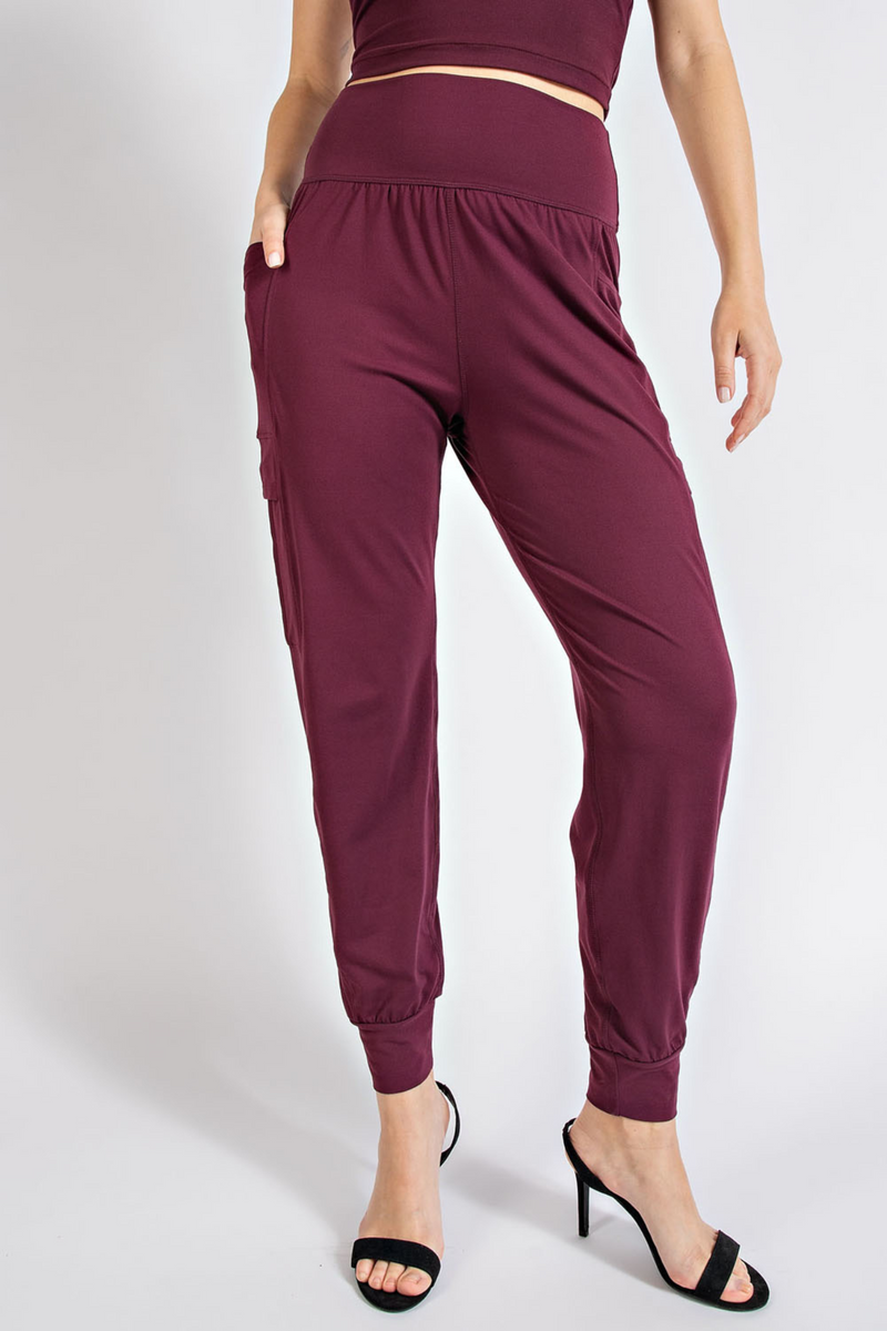 Ready Or Not Cargo Joggers-Burgundy