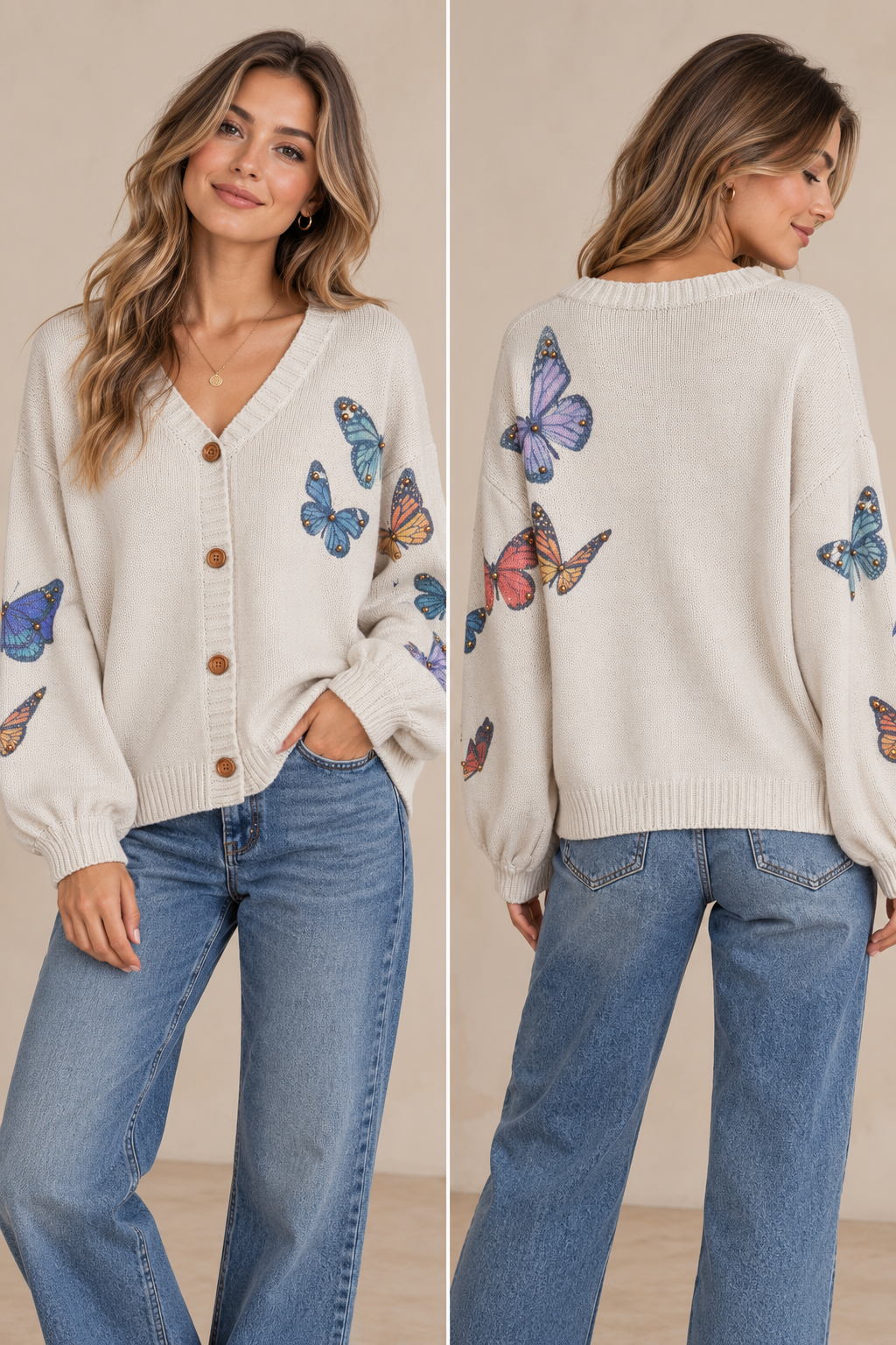 Butterfly Trail Oversized Knit Cardigan – Ivory