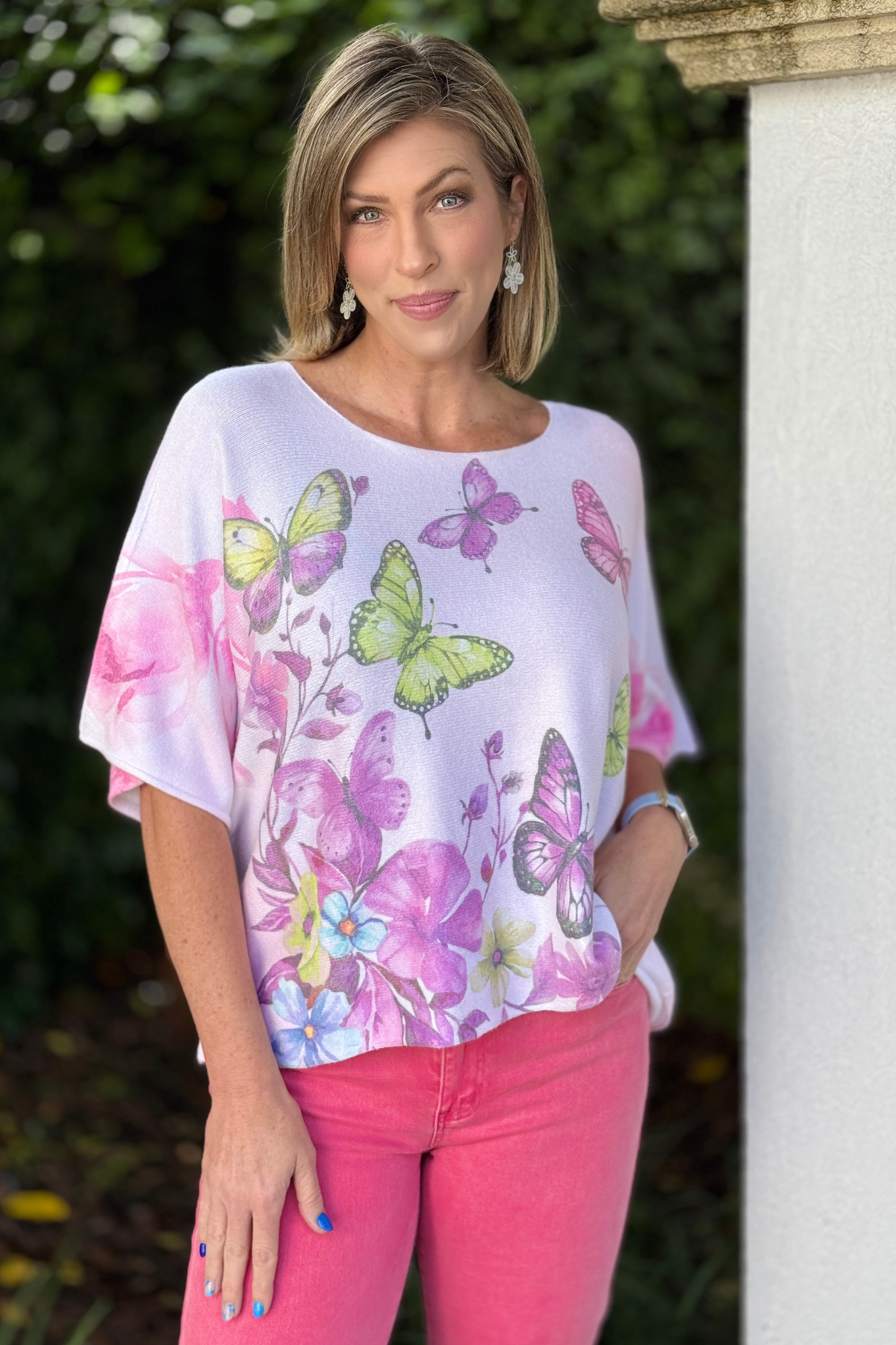lightweight italian knit top pastel butterfly design