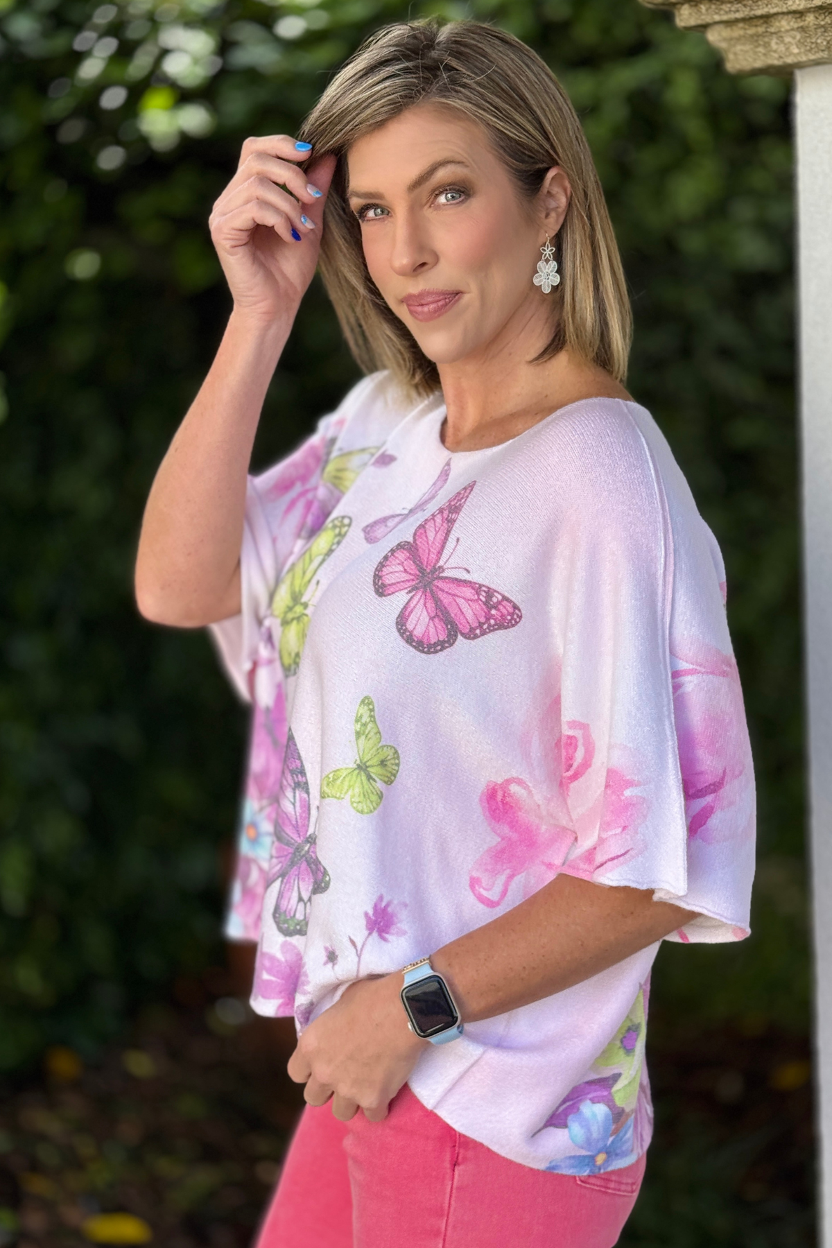 summer butterfly print sweater top lightweight