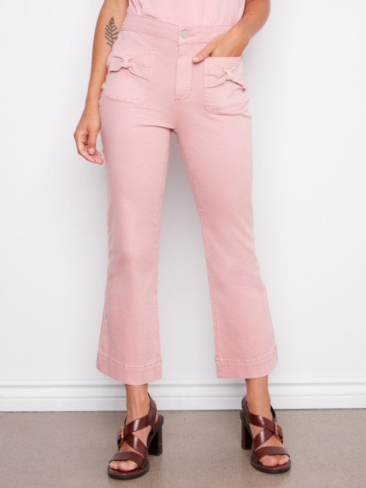 Charlie B Peony Bow Pocket Flare Twill Pants