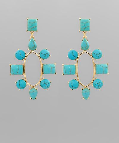 Turquoise Multi-Stone Oval Drop Earrings