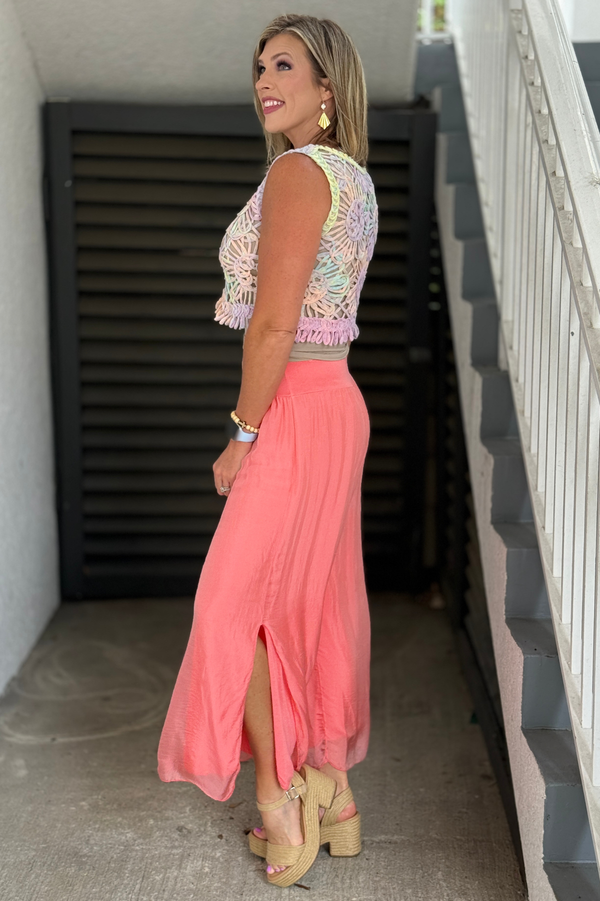 Coral made in Italy silk pants with side slits and flowing wide-leg silhouette