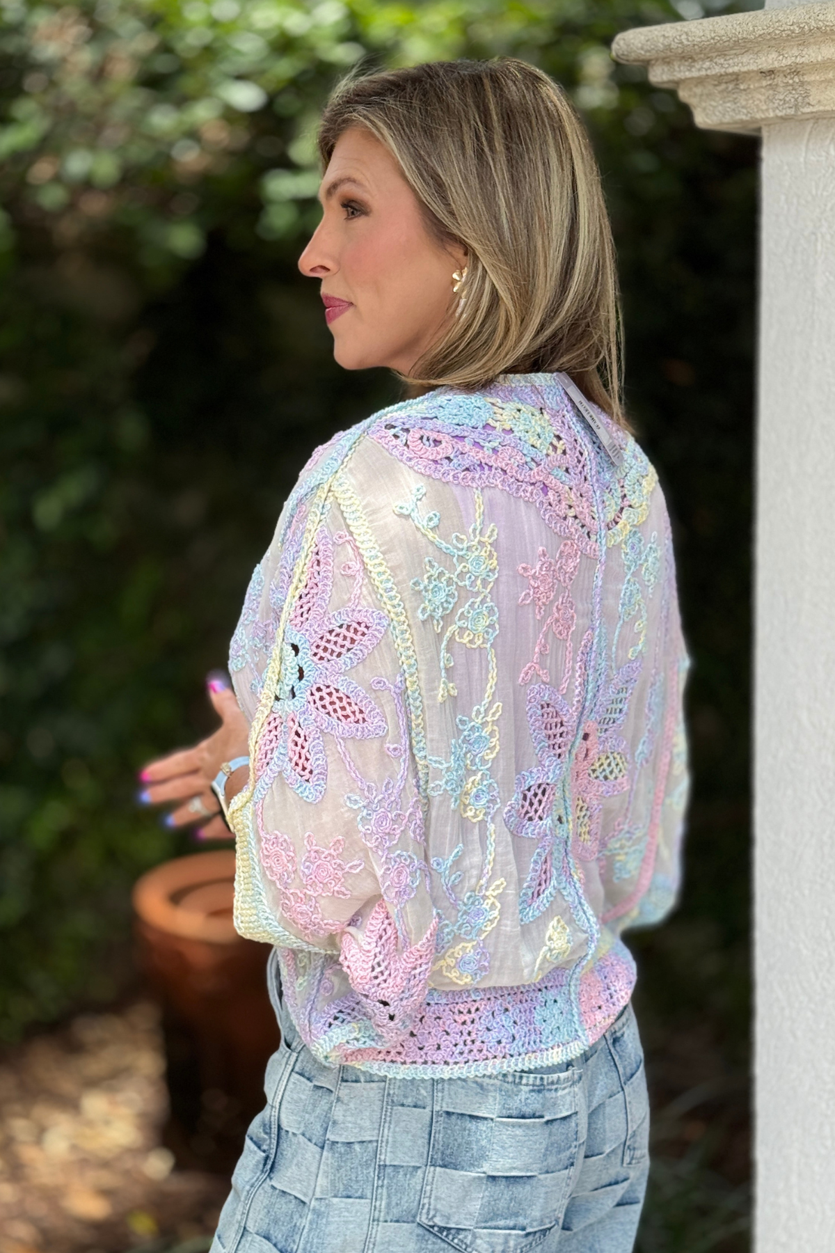 Lightweight floral crochet cardigan with oversized fit