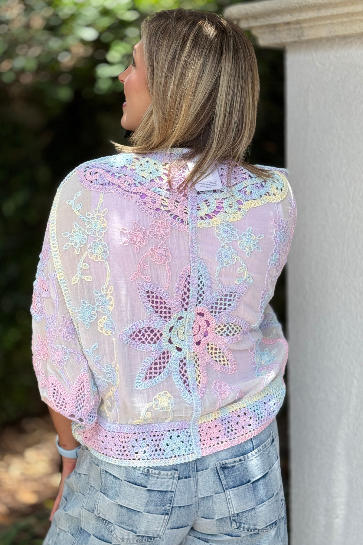 One size crochet cardigan with scalloped trim
