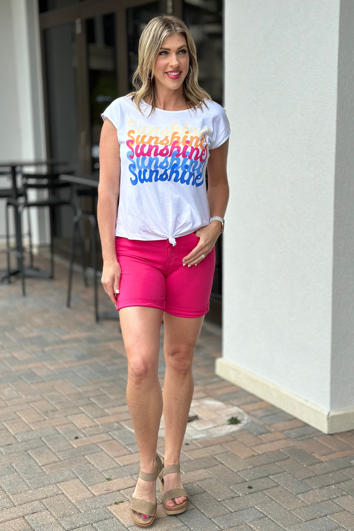 Charlie B Cuffed Hem Twill Shorts-Punch