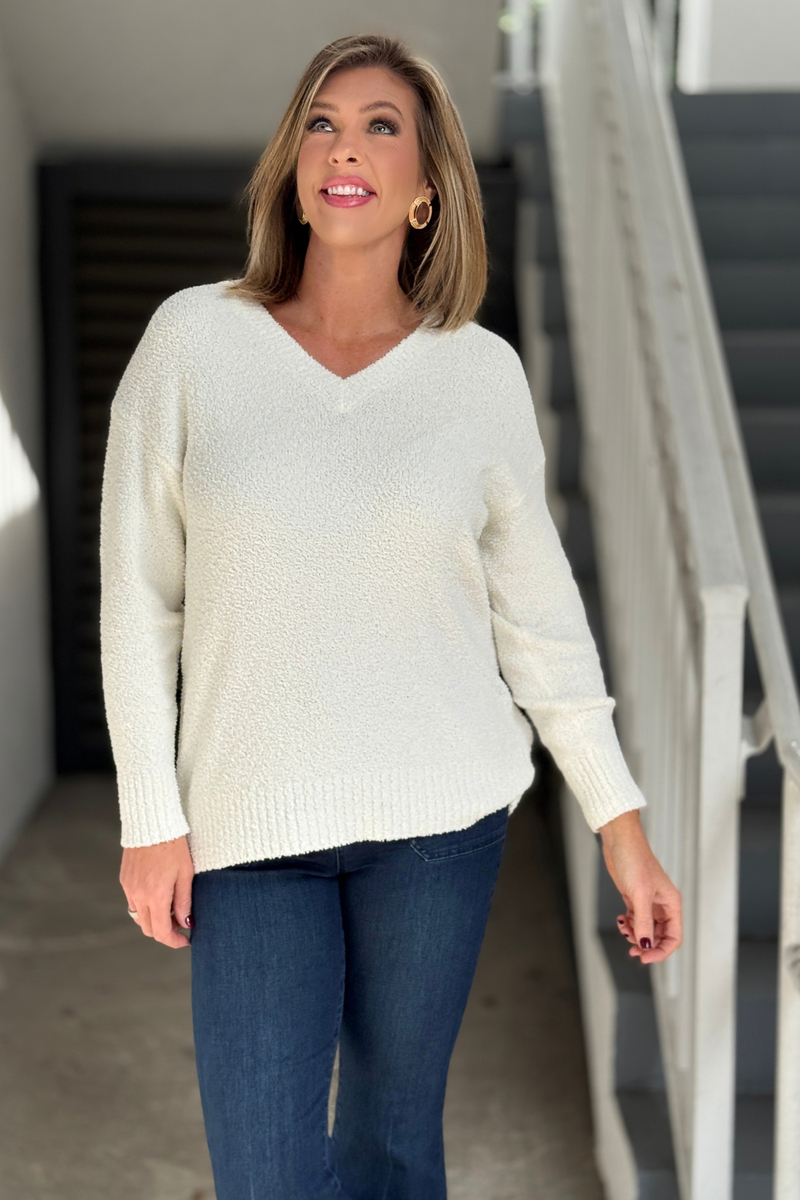 Women’s soft ecru textured knit sweater by Charlie B