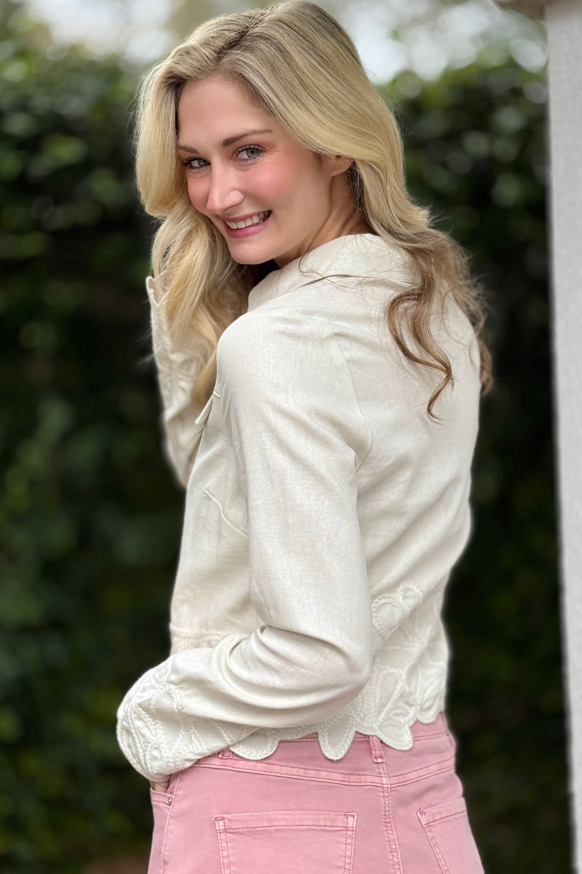 Women’s embroidered hem lightweight jacket boutique style