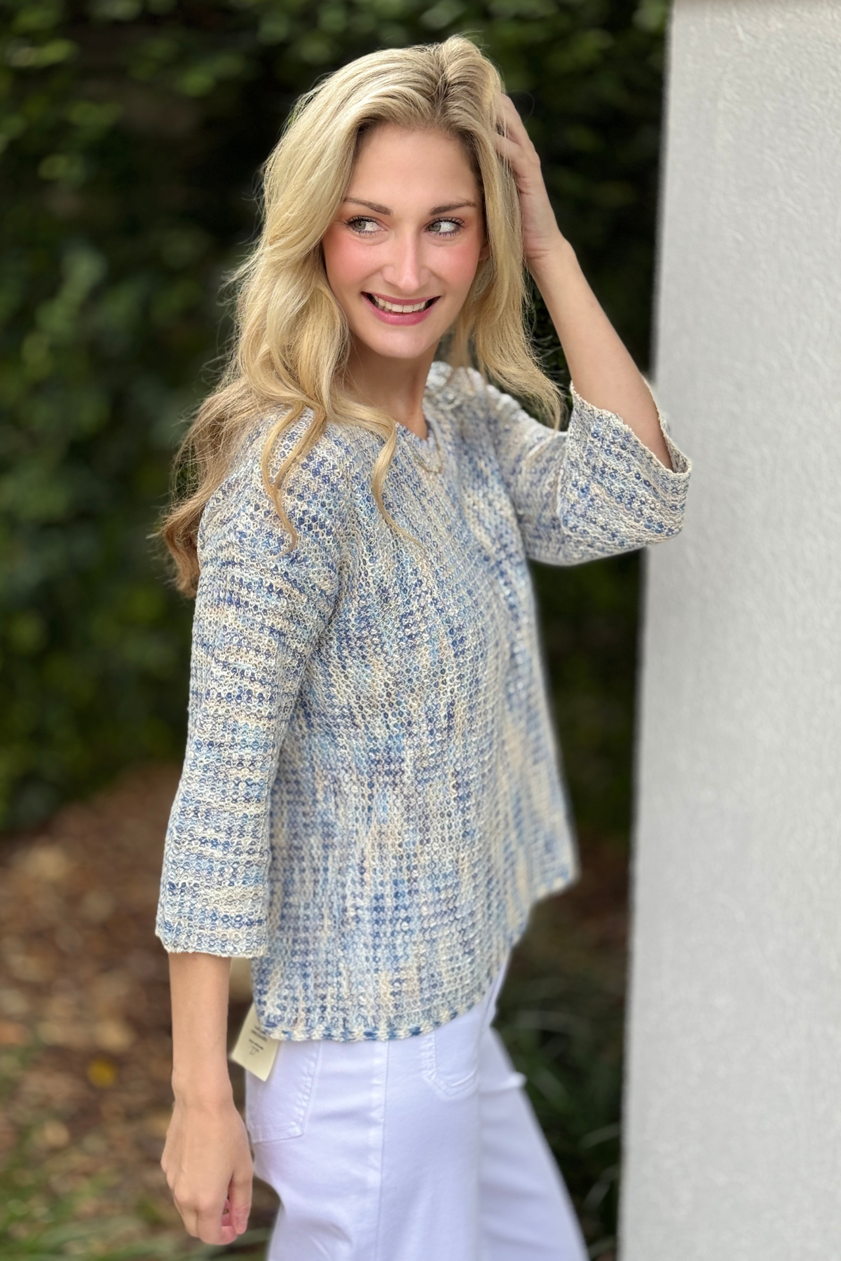 Charlie B Blue Mist 3/4 sleeve sweater side angle