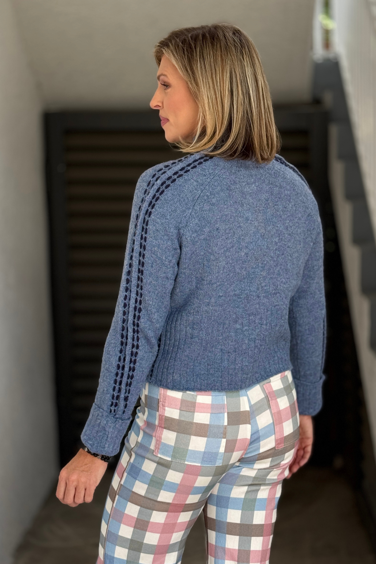 Charlie B women’s contrast stitch sweater back view