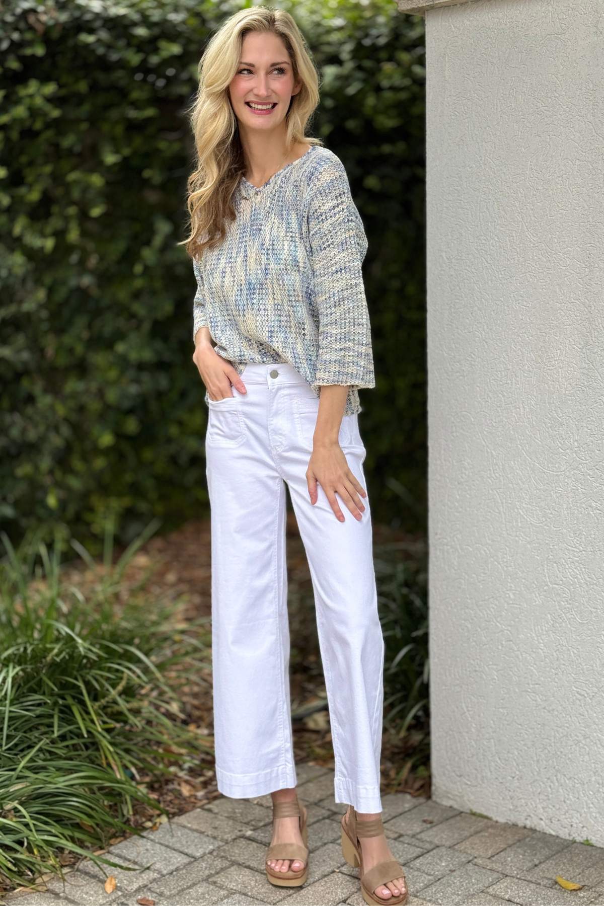 Charlie B white cropped flare pants full length styling