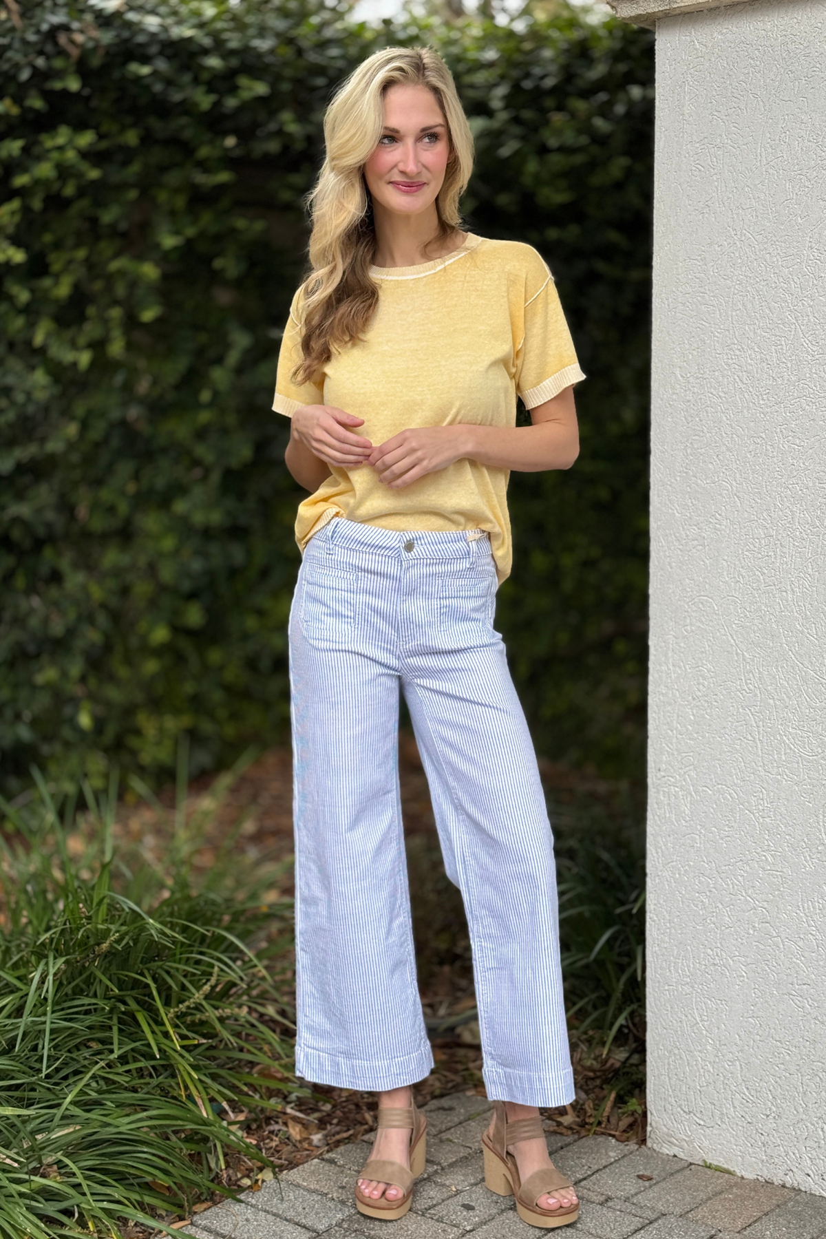 Charlie B Striped Cropped Patch Pocket Flare Twill Pants – Lines