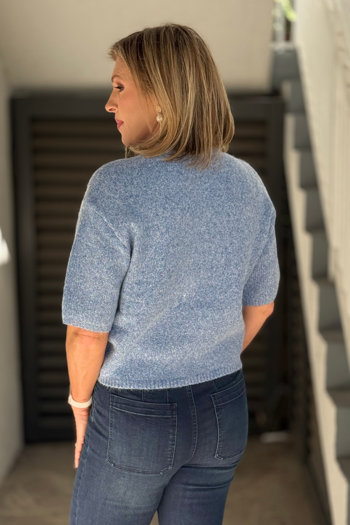 Charlie B soft knit sweater with balloon elbow sleeves