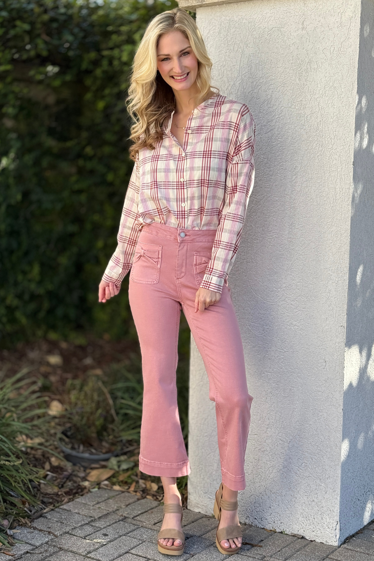 Charlie B Peony Bow Pocket Flare Twill Pants