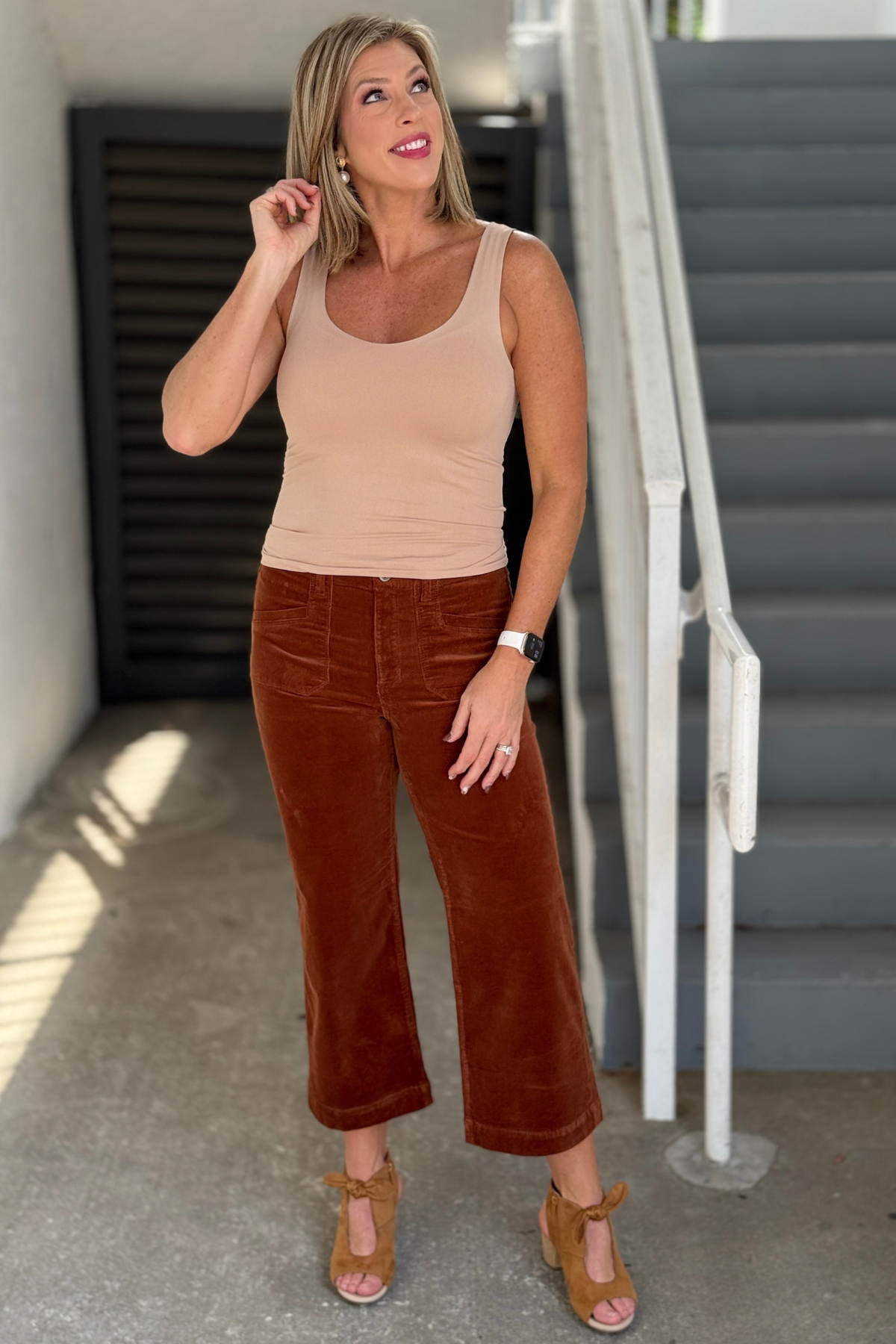 Charlie B Cropped Wide Leg Corduroy Pants in Ginger